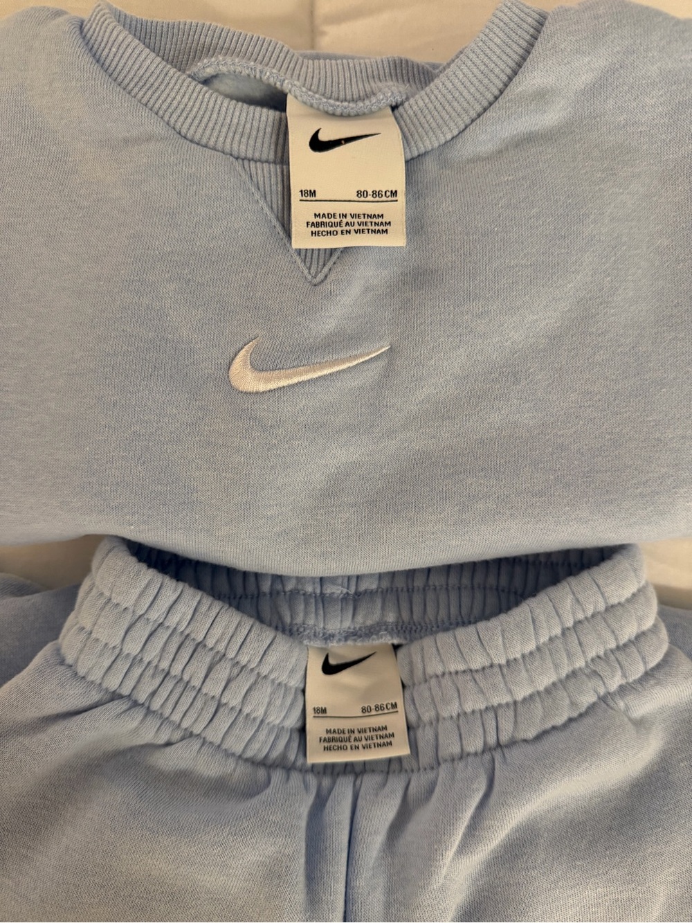 Nike Baby Sweatshirt and Joggers Set in Light Blue with White Swoosh - 18 mos. - Picture 4 of 4